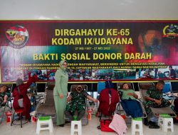 Sambut HUT Ke-65 Kodam IX/Udayana Tahun 2022, Korem 162/WB Menggelar Donor Darah di Aula Sudirman.